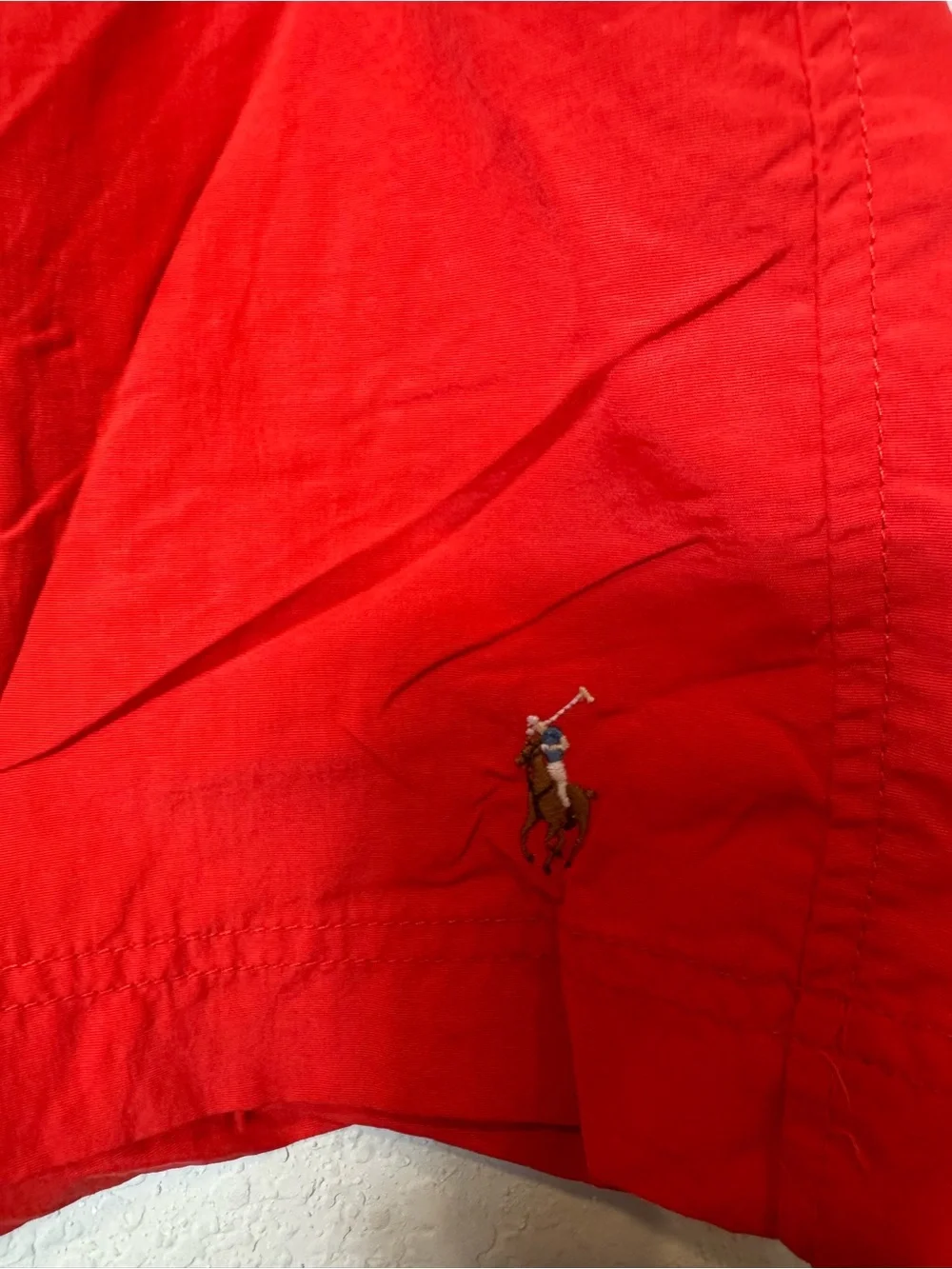 Polo by Ralph Lauren Red Men’s Swim Trunks with Blue Drawstring Flaws size L